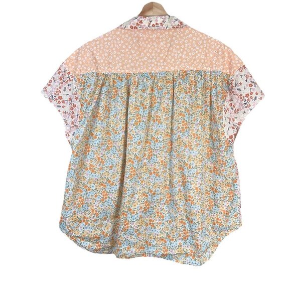 American Eagle Top Women S Floral Patchwork Button Up Shirt Oversized Y2K Boho - Picture 5 of 8